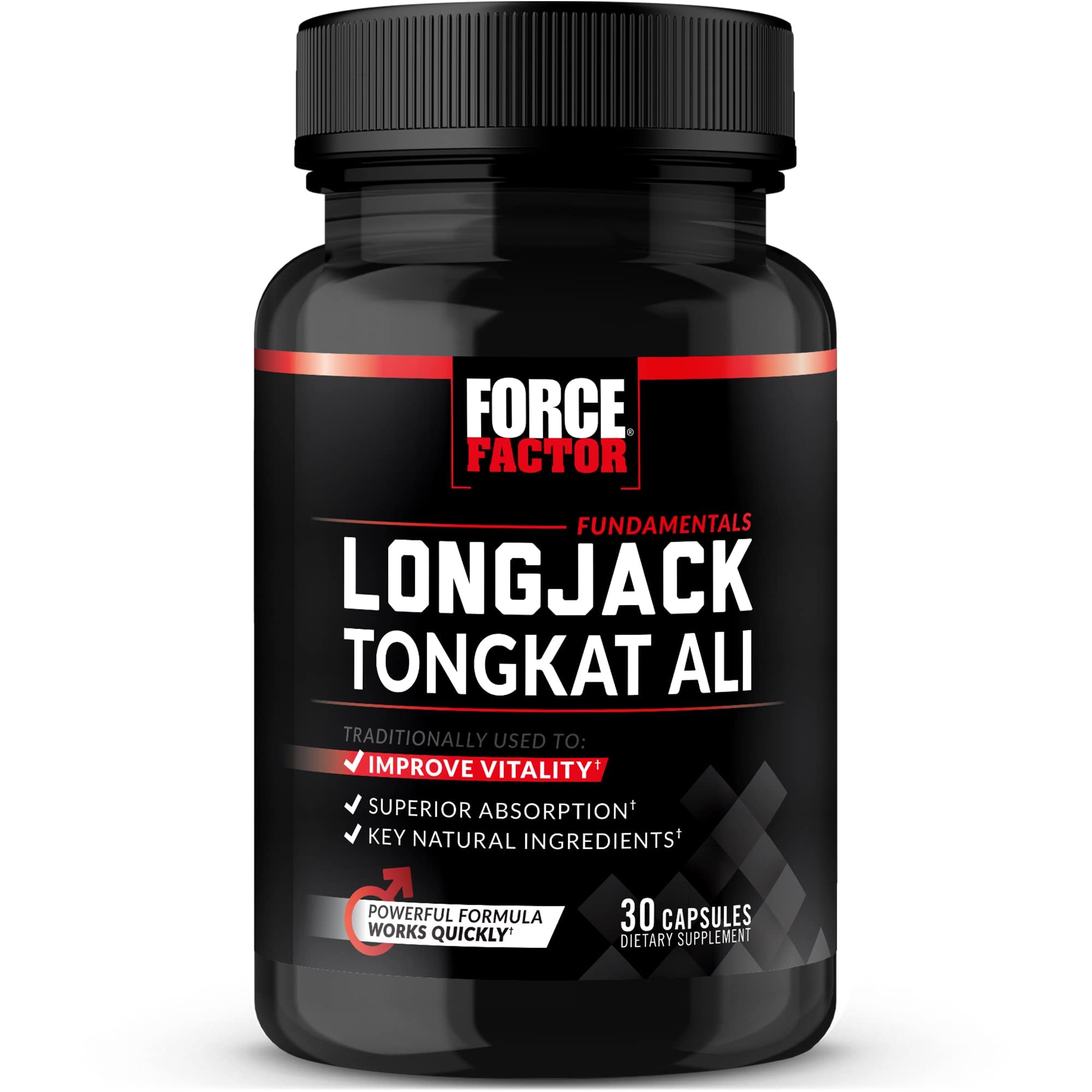 Force Factor Longjack Tongkat Ali 500mg for Men’s Hormones, Promote Male Energy, Vitality & Drive, Support Muscle & Strength, Longjack Capsules with BioPerine Black Pepper Extract, 30 Capsules