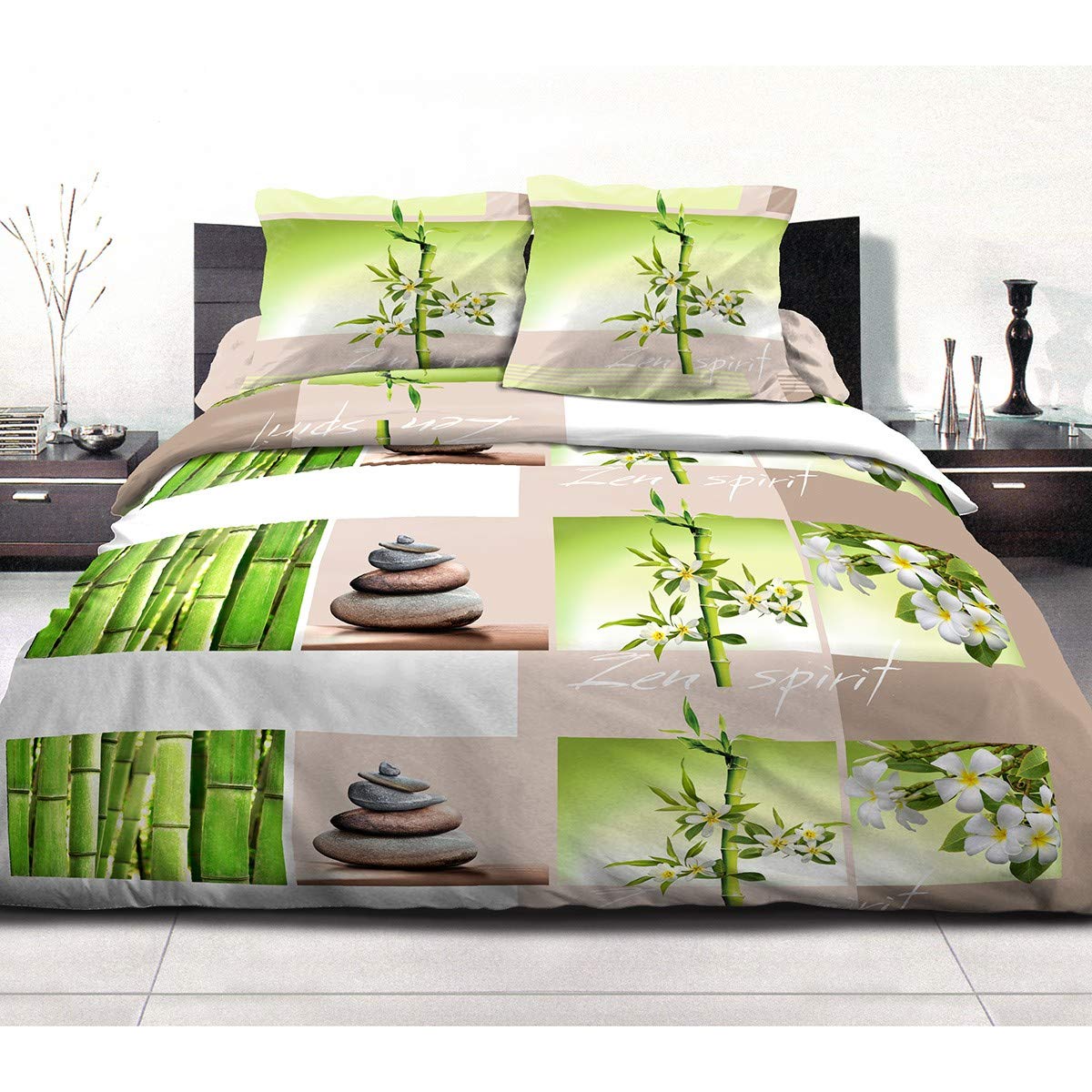 Housse de Couette 240x260 Zen Spirit Sable 2 taies Coton 57 Fils