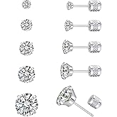 MHWTTY Threadless Stud Earrings for Women, Gold Silver Flat Back Earrings Push in Flatback Studs with 3-8mm CZ for Men Trendy Surgical Steel Hypoallergenic Comfortable