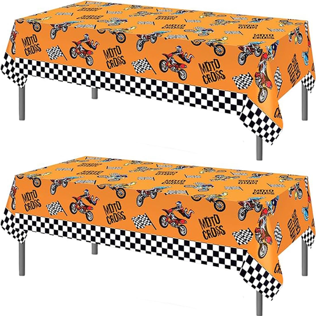 TOKYMOON 2 Pack of Disposable Motorcycle Themed Party 54x87In Tablecloths Wedding Picnic Banquet Table Cover for Checkered Racing Baby Shower Party Supplies