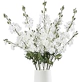 Fqueelvys White Delphinium Artificial Flowers 5 PCS, 38.5" Tall Flowers for Floor Vase White Delphinium Realistic Artificial Snapdragon for Wedding Centerpiece for Table Home Decor Indoor