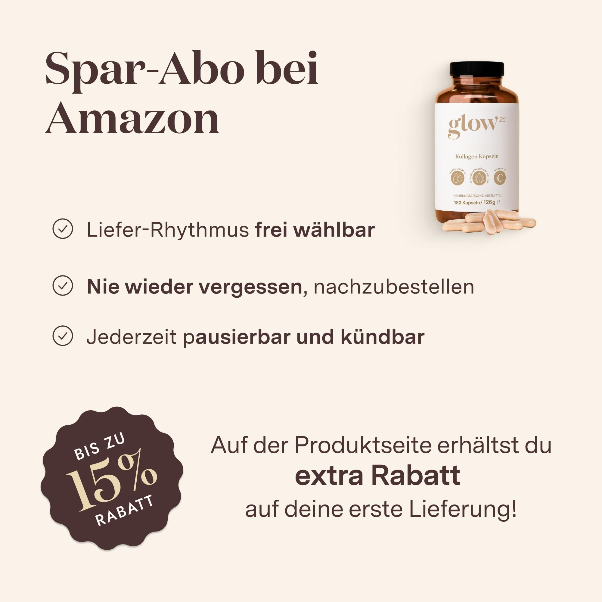 Glow25® Kollagen Kapseln hochdosiert [180 Kapseln] mit Hyaluronsäure und Vitamin C | Premium Collagen Complex | Laborgeprüft 4