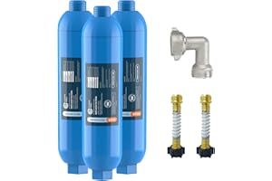 CRYSTALA FILTERS CRYSTALA RV/Camper Water Filter, Inline Water Filter Effectively Reduces Bad Taste, Odors, Chlorine and Sediment for RVs and Marines, 3 Pack Filter with 2 Flexible Hose Protector