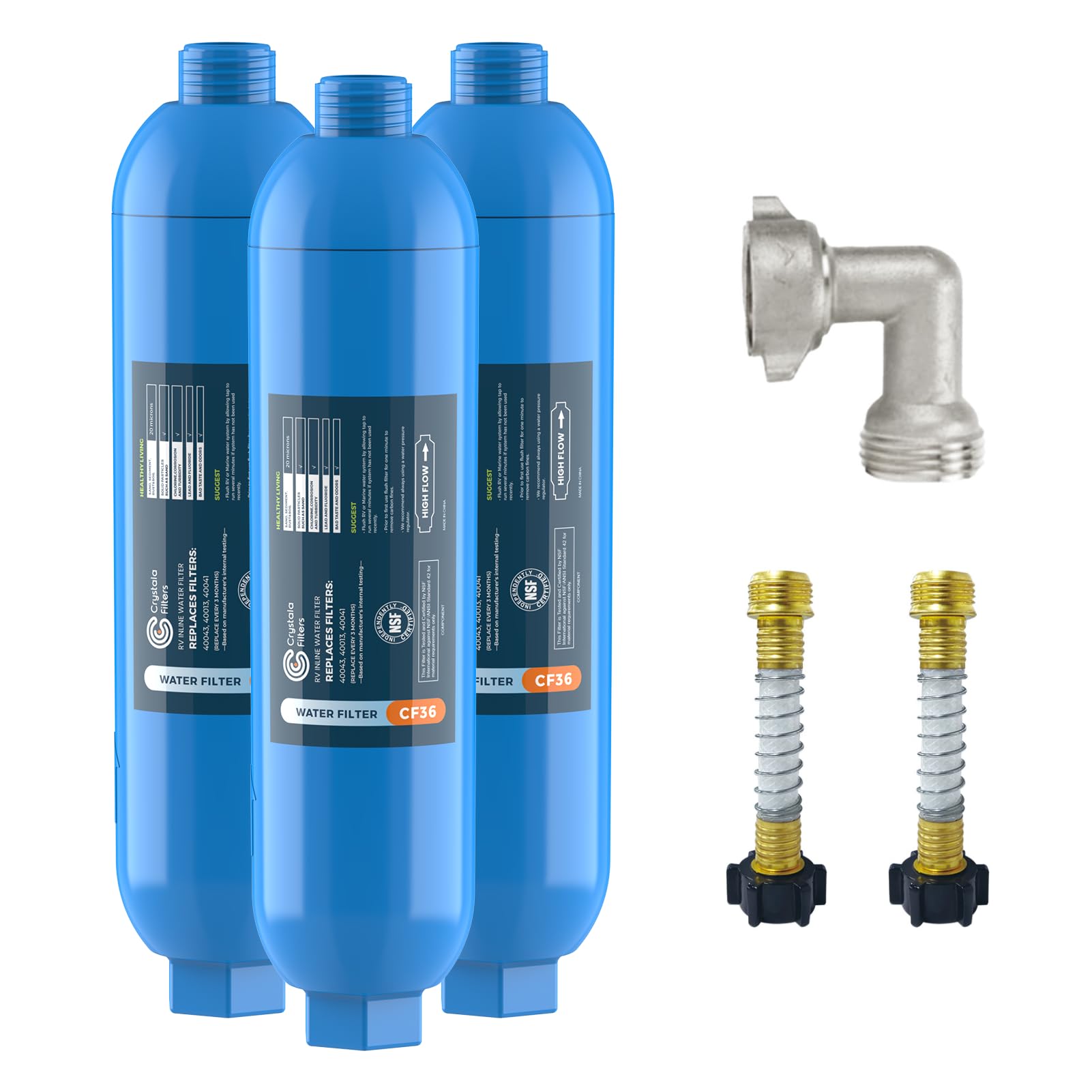 Photo 1 of CRYSTALA RV/Camper Water Filter, Inline Water Filter Effectively Reduces Bad Taste, Odors, Chlorine and Sediment for RVs and Marines, 3 Pack Filter with 2 Flexible Hose Protector