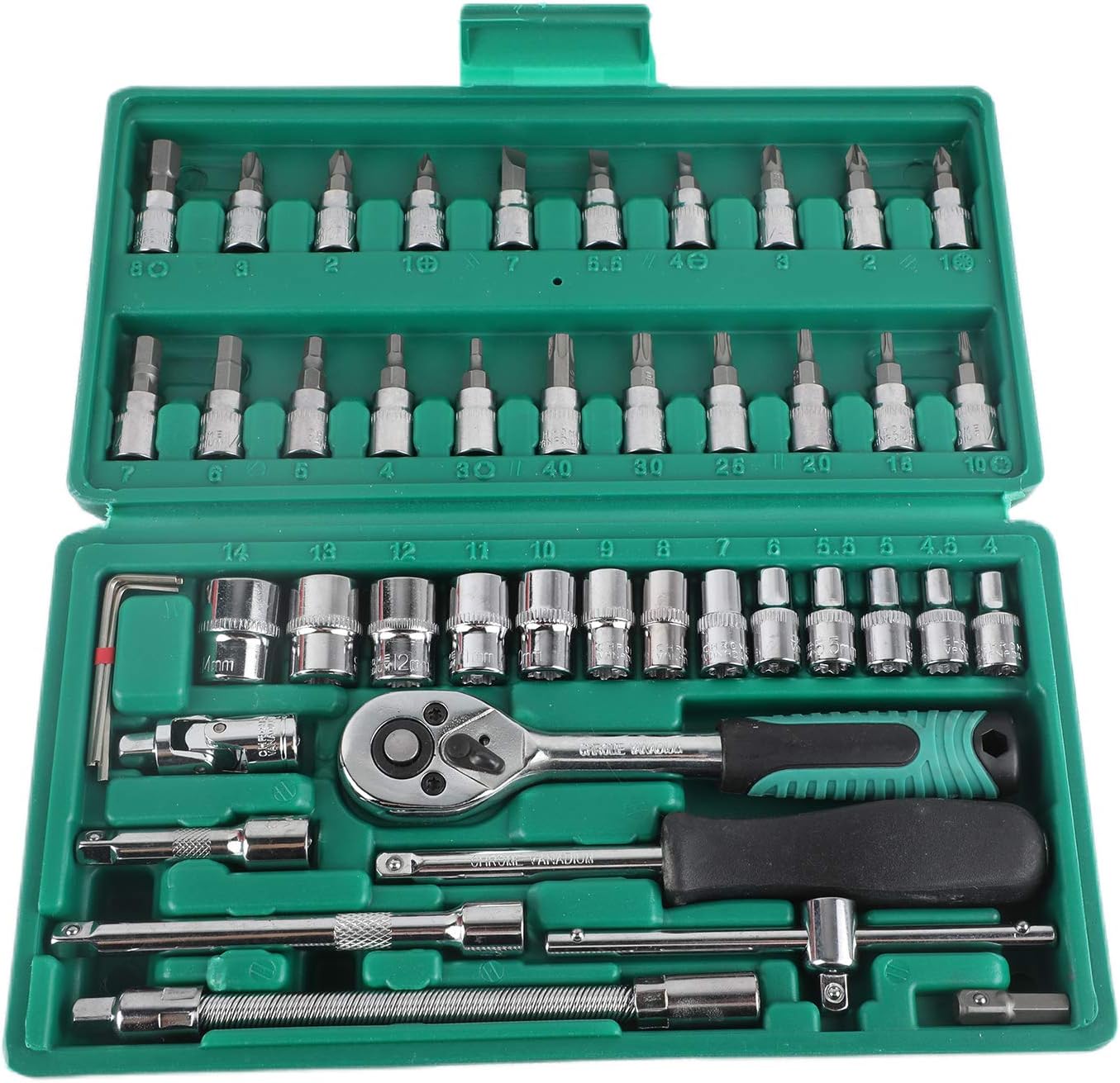 1/4" Ratchet Socket Wrench Tool Set Auto Repair Mechanics Tools Kit and