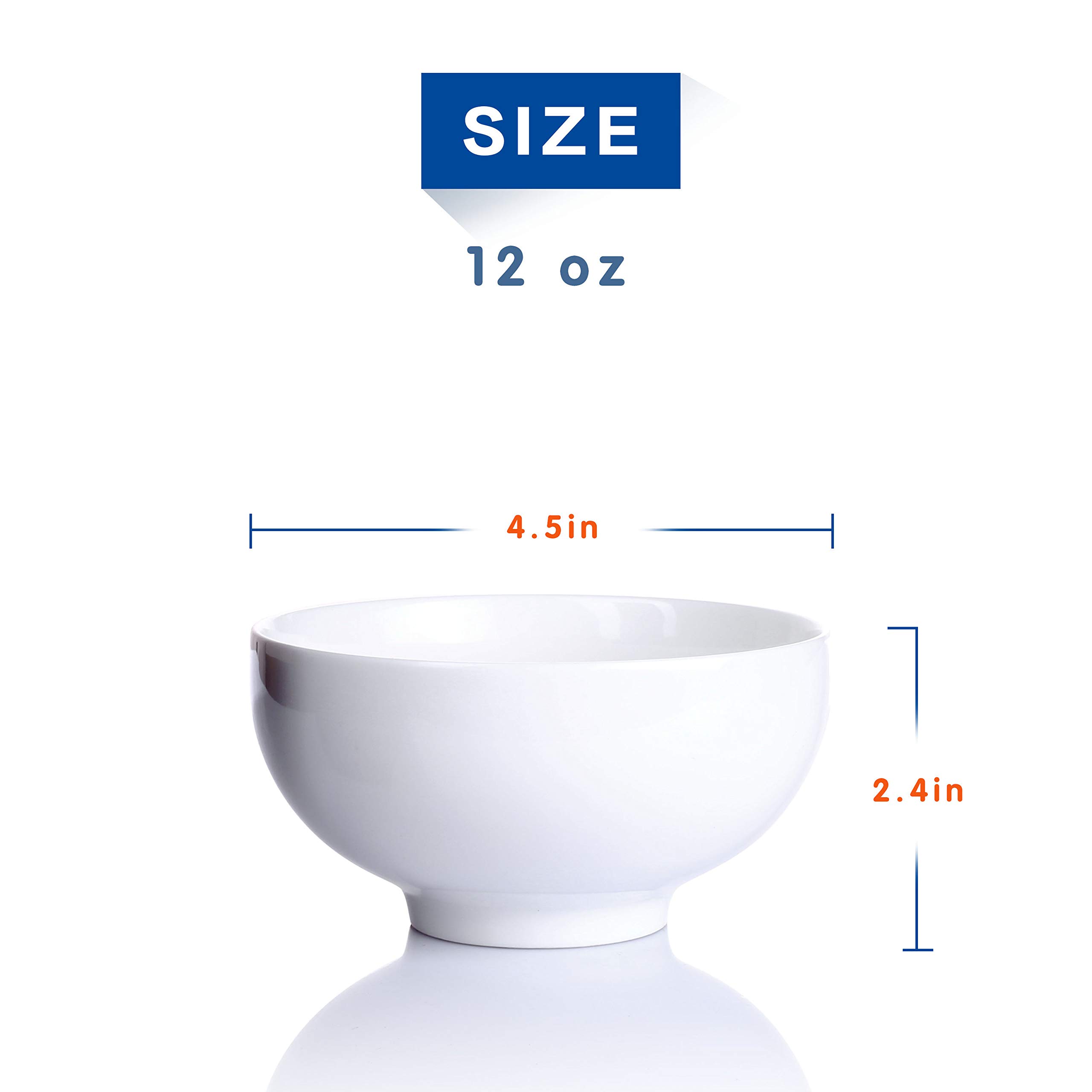 Alt-GT 6 Packs 12 Ounce Porcelain Small Cereal Bowl Set for Ice Cream,Salad,Fruits,Small Side Dishes,Cereal,Dessert,Snack,Sauce Dip,Ceramic Bowl with Microwave and Dishwash Safe,White