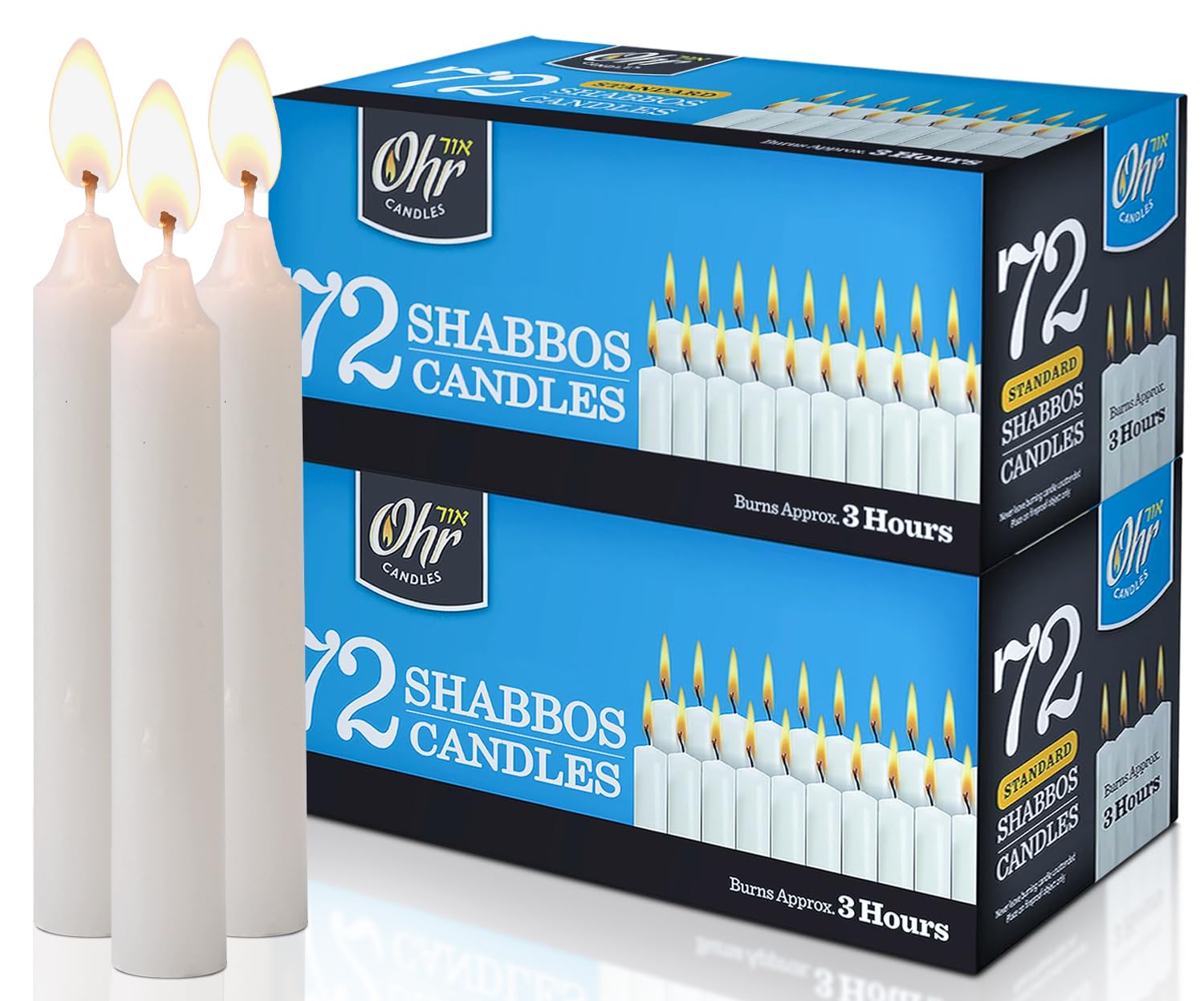 Shabbat Candles - Traditional Shabbos Candles - 3 Hour - 72 Count, 2 Pack (144 Count) - by Ohr