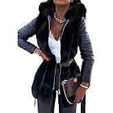 Sexyshine Women's Faux Fur Jacket Faux Leather Shearling fleece Fur Lined Coat Zipper Up Hooded Parka Overcoat with Belt