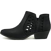 Soda CHANCE Womens Perforated Cut Out Stacked Block Heel Ankle Booties (Wide Fit Available)