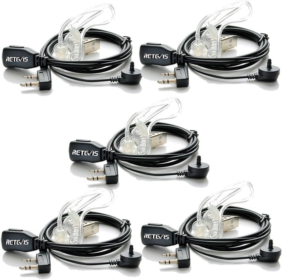 Retevis Two Wire Covert Acoustic Tube Earpiece 2 Pin for RT24 RT27 RT668 BF-888S
