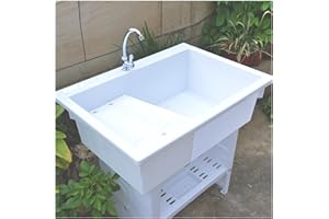 Freestanding Sink, Portable Hand Washing Station, Outdoor Sink, Plastic Sink, with Hot and Cold Faucet， Freestanding Plastic 