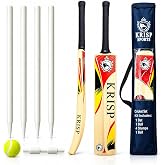 Cricket Bat Gift Set Wooden Cricket Bat Kit for Junior, Backyard Park Beach Indoor Outdoor Play Tennis Ball, Stumps, Bails, Carrying Bag Practice Cricket Match By Krisp Sports