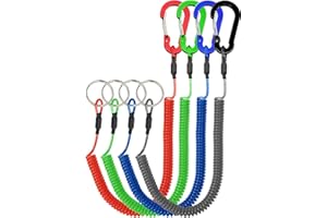 Lix&Rix Stretchy Coiled Lanyards for Kayak Fishing Equipment Pliers Tools, Black Blue Green Red Yellow Silver
