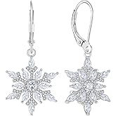 YL Snowflakes Earrings Sterling Silver Dangle Drop Earring Birthstone Christmas Jewelry for Women
