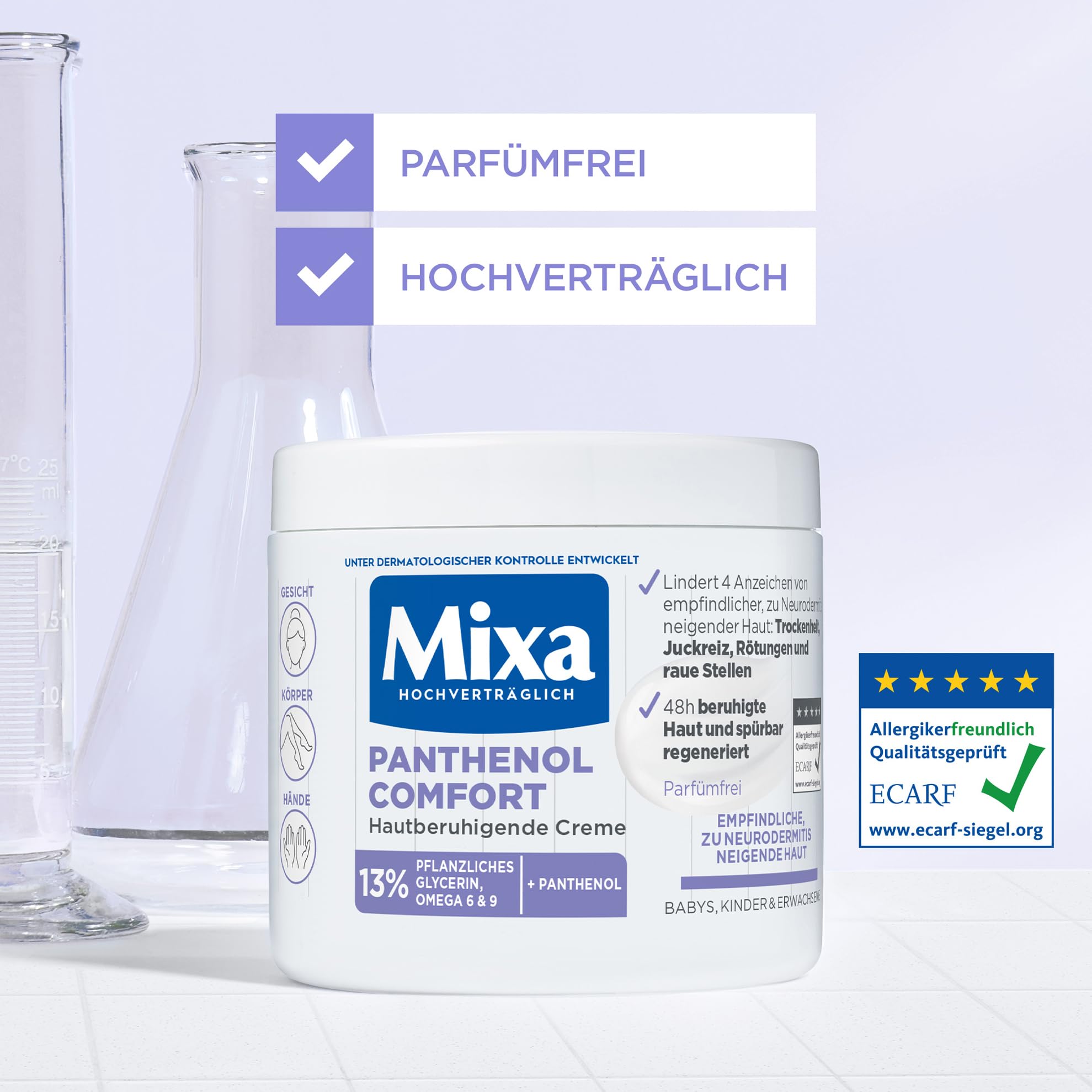 Mixa Panthenol Comfort hautberuhigende Creme, empfindliche & zu Neurodermitis neigende Haut, 13% Panthenol, Glycerin, Omega 6&9, Gesicht/Körper/Hände/Babys/Kinder/Erwachsene, hochverträglich, 400 ml 8