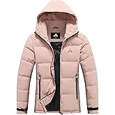 MOERDENG Women's Lightweight Full-Zip Puffer Jacket with Hood Quilted Warm Winter Coat Water Resistance Winter Jacket
