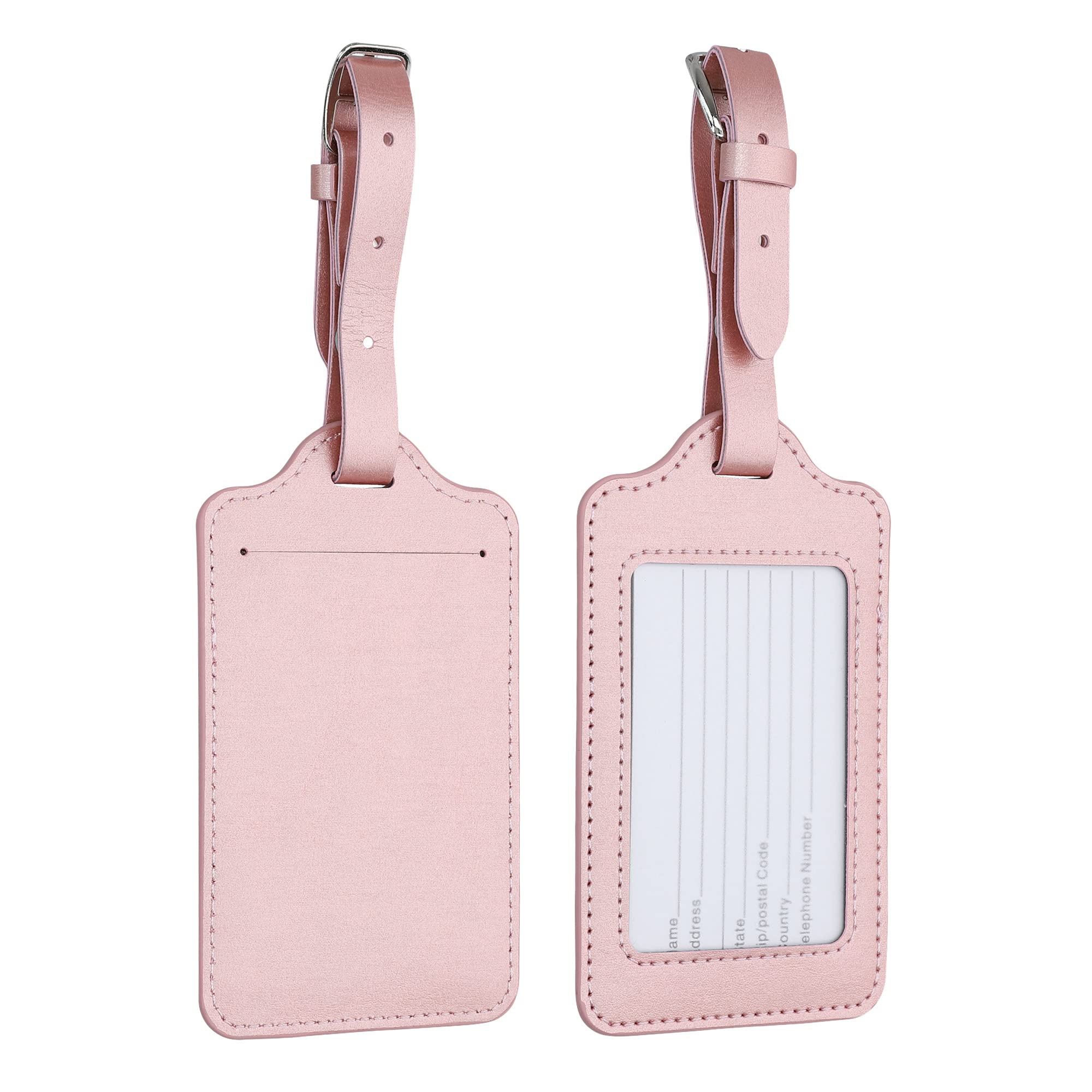 kwmobile Luggage Tags - 2X Synthetic Leather Name Address Cards for Travel Luggage, Suitcases - Rose Gold