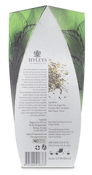HYLEYS GREEN TEA WITH CARDAMOM BLACK PEPPER & CINNAMON (TEA INFUSIONS COLLECTION – REVITALIZE) – 20 TEA BAGS