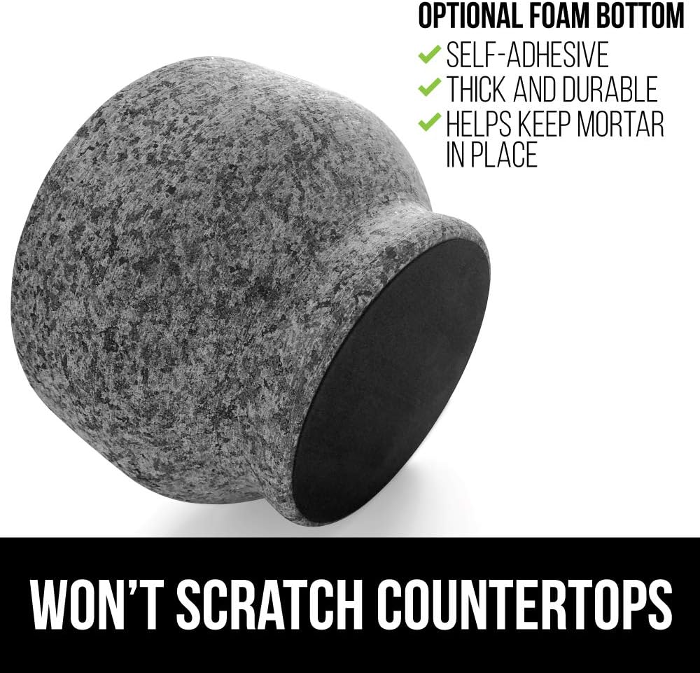 Gorilla Grip Original Mortar and Pestle Set, Slip Scratch Resistant Bottom, Heavy Duty Polished Granite Guacamole Molcajete Bowl Kitchen Spices, Herbs, Pesto Grinder, Small 5 Inch Holds 1.5 Cups, Gray: Kitchen & Dining