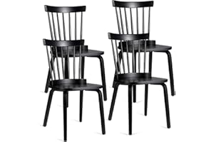 Unovivy Wood Dining Chairs Set of 4, Farmhouse Spindle Back, Widen Seat, Modern Mid-Century Country Style, for Living Room Restaurant, Black
