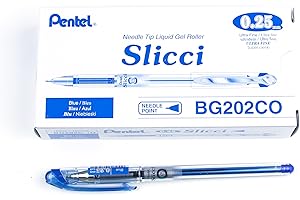 Pentel Arts Slicci Liquid Gel Rollerball Pens, Art, Sketching, Journaling, 0.25mm Extra Fine Point, Blue Ink, BG202C, Box of 