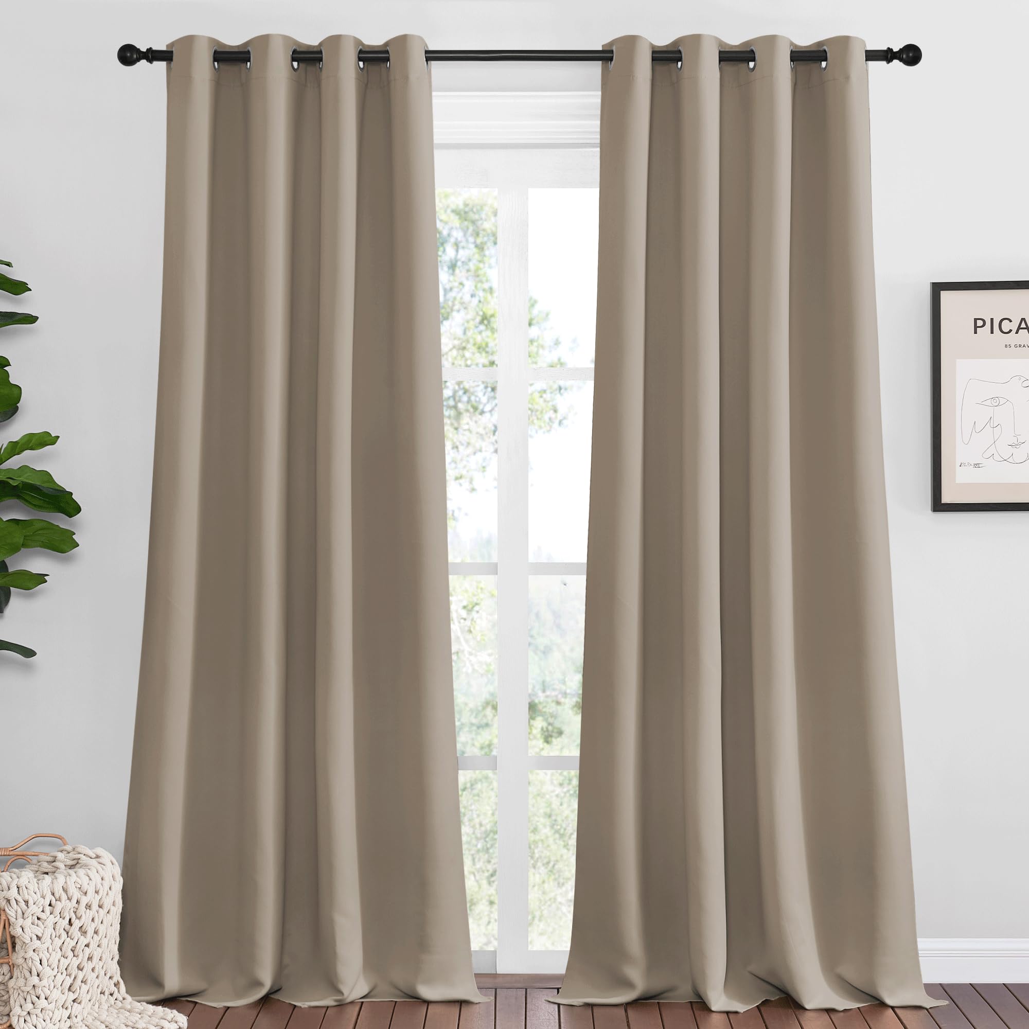 NICETOWN Taupe Blackout Curtains 120" Long for Office, Dining, Guest Room, 55" Wide, 2 Pieces, Sound Reducing Heat and Cold Block Curtain Panels for Modern Decorative Image