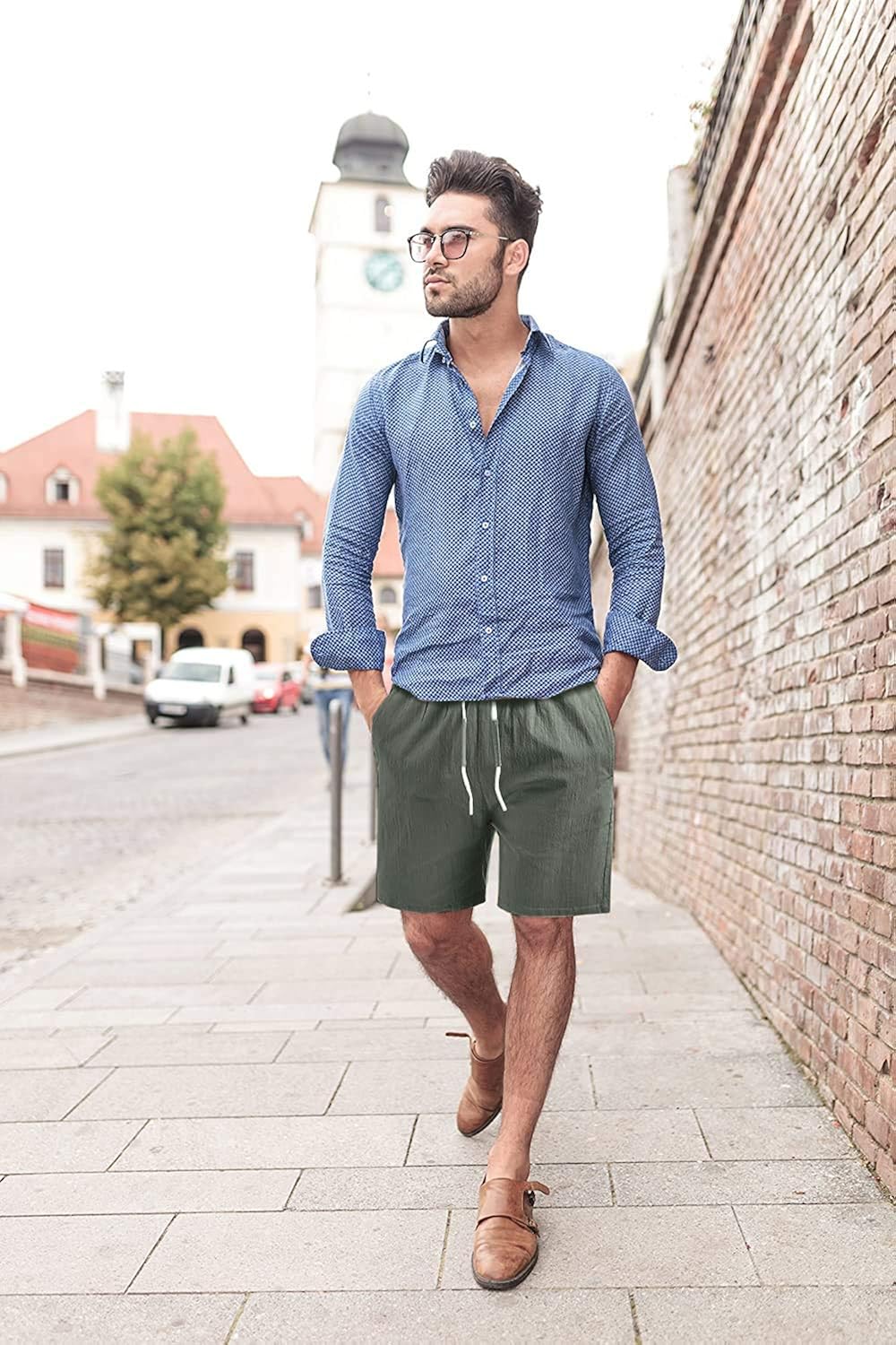 LTIFONE Mens Casual Shorts Elastic Waist 7" Inseam with Drawstring Slim Fit Summer Pants with Pockets at  Men’s Clothing store