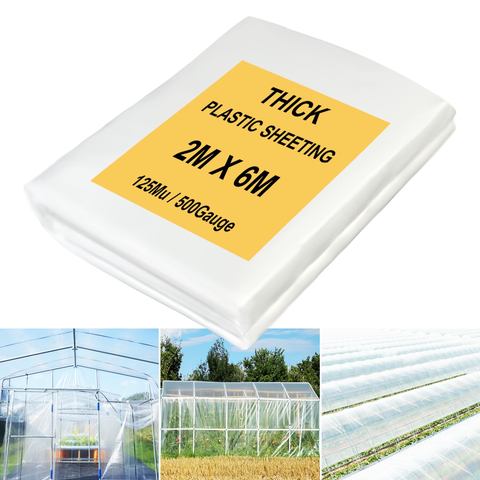 JNBGTU Plastic Sheeting Heavy Duty Polythene Sheeting, Thick Large Clear Plastic Dust Waterproof Sheets, Garden Grow PE Cover Sheets for Gardening Insulation Building Rubble Protection (Clear 2X6M)