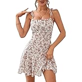 WDIRARA Women's Floral Print Tie Shoulder Split Thigh Sleeveless Boho Cami Dress