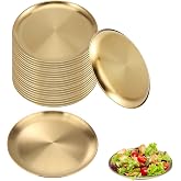 MOSIOBERDAVIAN 22 Pcs Stainless Steel Gold Plates 6.5 Inch Gold Dinner Plates Metal Serving Tray Dessert Dishes for Cakes BBQ, Salad, Snack, Desserts, Food Serving, Dips, Side Dishes Outdoor Camping