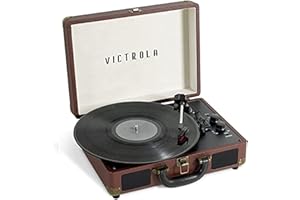 Victrola Journey+ Bluetooth Suitcase Record Player – Built-In Speakers, 33-1/3, 45 & 78 RPM Vinyl Record Player, RCA Out, Headphone Jack, Wireless Streaming (Dark Brown)
