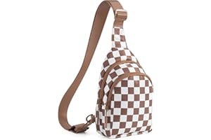 MEISEY Checkered Sling Bag for Women Small Backpack Crossbody Chest Bag Fanny Packs Purses for Casual Traveling Hiking (Checkered Sling Bag-Brown)
