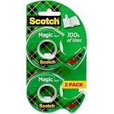 Scotch Magic Tape, Invisible, Repair Christmas Cards and Use as Holiday Gift Wrap Supplies for Christmas, 2 Tape Rolls with Dispensers