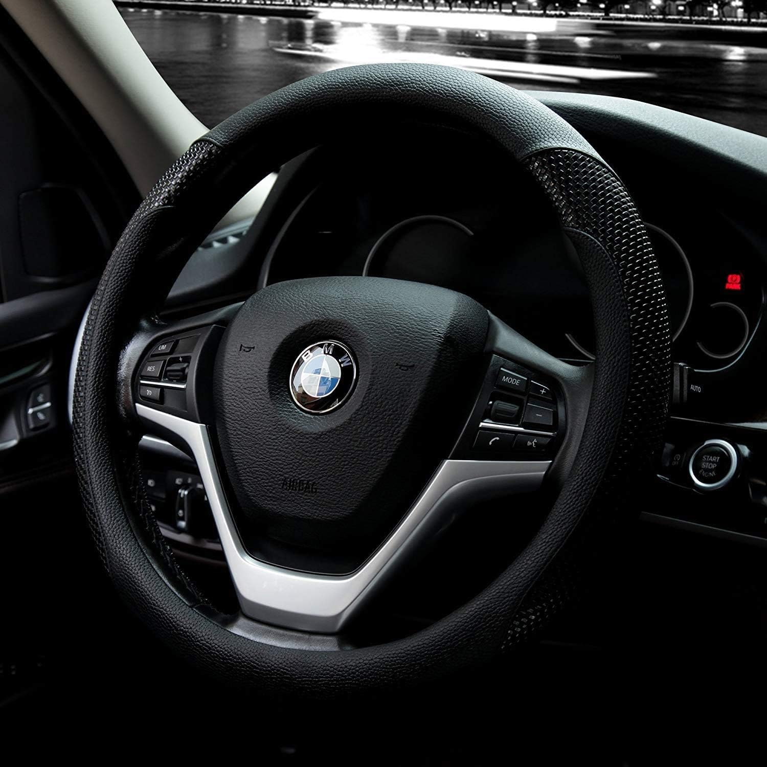 Valleycomfy Microfiber Leather Steering Wheel Covers Universal 15 inch (Black): Automotive