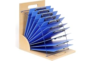 GAMENOTE Clipboard Holder, Wood and Metal Clipboard Holder Stand, Small White Board Storage Rack Organizer for Classroom, Office, Assembly Required (1)