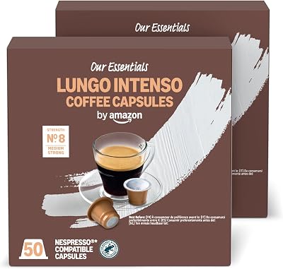 Cápsulas de Café Lungo Intenso de Plástico Compatibles con Nespresso, Tostado Medio, 100 Unidades (2 Paquetes de 50), Certificadas por Rainforest Alliance