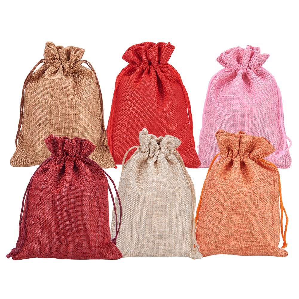 NBEADS 30 Pcs Burlap Bags Wedding Sacks Gift Bags with Double Drawstring, Mixed Color, 18 x 13cm