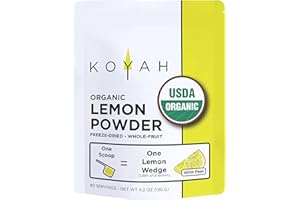 KOYAH - Organic Lemon Powder (with Peel) - 80 Servings (1 Scoop = 1 Lemon Wedge), USA & Mexico Grown Lemons, Freeze-Dried