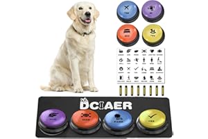 DCIAER Dog Communication Buttons, 4 Pieces, 30s Recordable Voice, Pet Training Buttons, with Manual, Batteries, 24 Scene Modes, Dog Button Mat