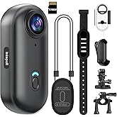 4K Mini WiFi Action Camera 128GB Thumb POV Portable Body Cam Wearable Video Recorder with IPX7 Waterproof Underwater Camcorder, Helmet Mount, Magnetic Sport DV for Bike Cycling, Pet, Vlogging(Black)