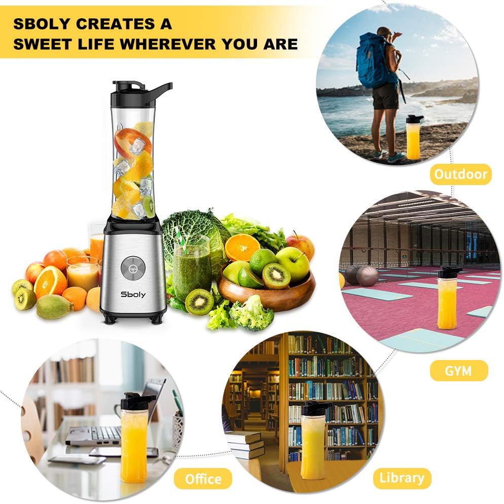 Personal Blender, Sboly Smoothie Blender Single Serve Small Blender for Juice Shakes and Smoothie with 20 oz Tritan BPA-Free Blender Cup, 300W (with Silicone Ice Cube Tray/Bottle Brush): Kitchen & Dining