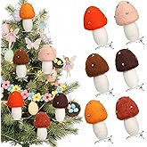Jenaai 6 Pcs Felt Mushroom Easter Tree Ornaments, Whimsical Spring Clip-On Decorations for Branches, Wreaths, Garlands & Gift Wrap, Wool Felt with Gold Beads, Clear Alligator Clips
