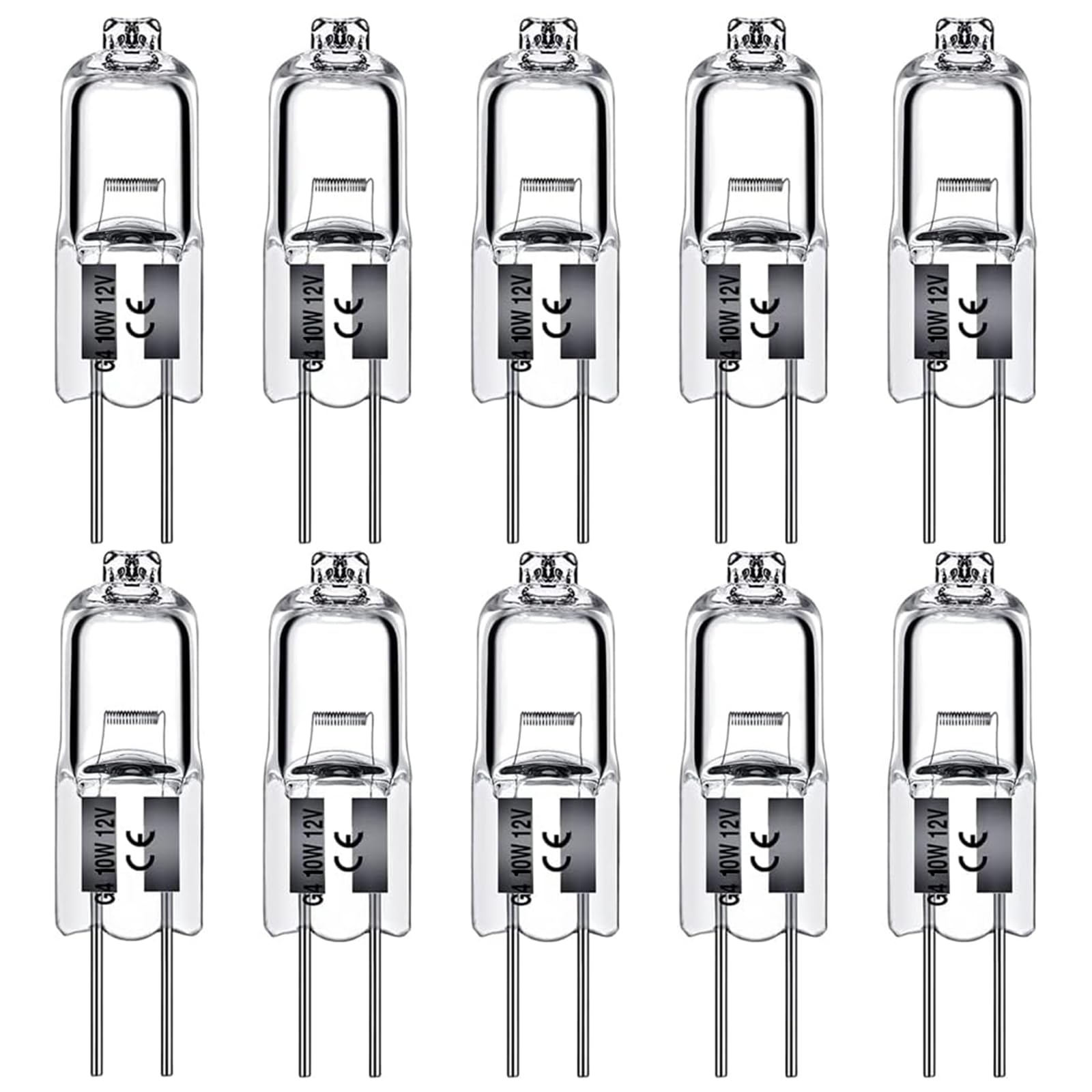 Levidon G4 Halogen Light Bulbs 10W 12V Clear Capsule 2 Pin Lamp Bulb Halogen Pin Base Warm White Dimmable 10 Pack