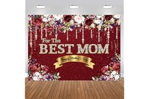 CHAIYA 7x5ft Happy Mother's Day Backdrop Best Mom Backdrop Floral Golden Dots Mothers Day Birthday Photography Background Mother's Day Decorations Banner