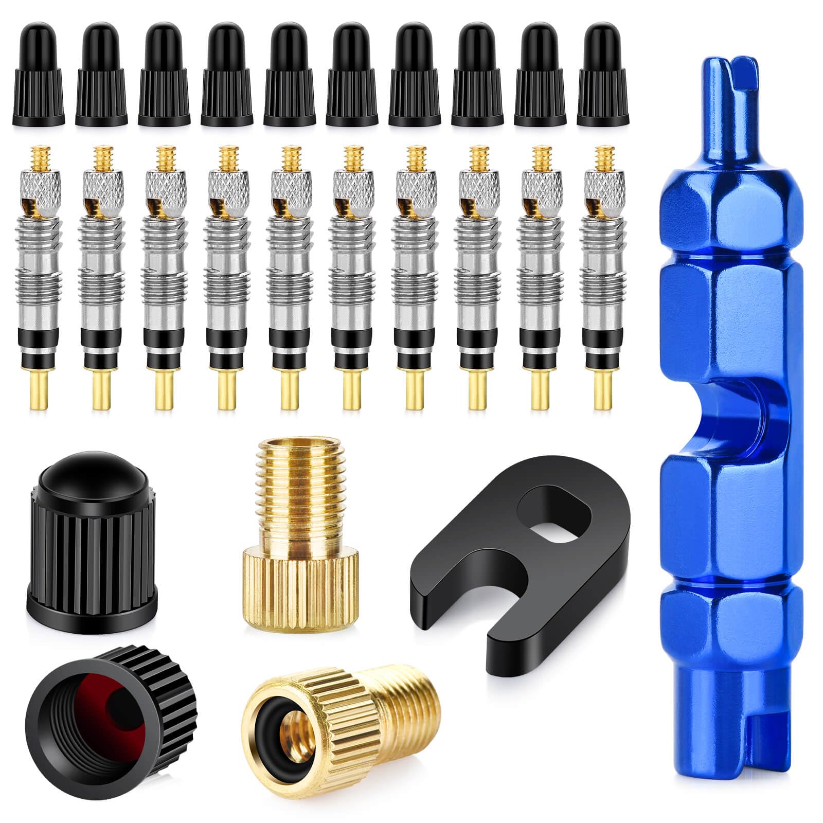 Photo 1 of 26 Pieces Presta Valve Core Repair Kit?Tubeless Valve&Presta Valve Caps?Valve Core Removal Tool and Adapter with Black Tire Valve Caps