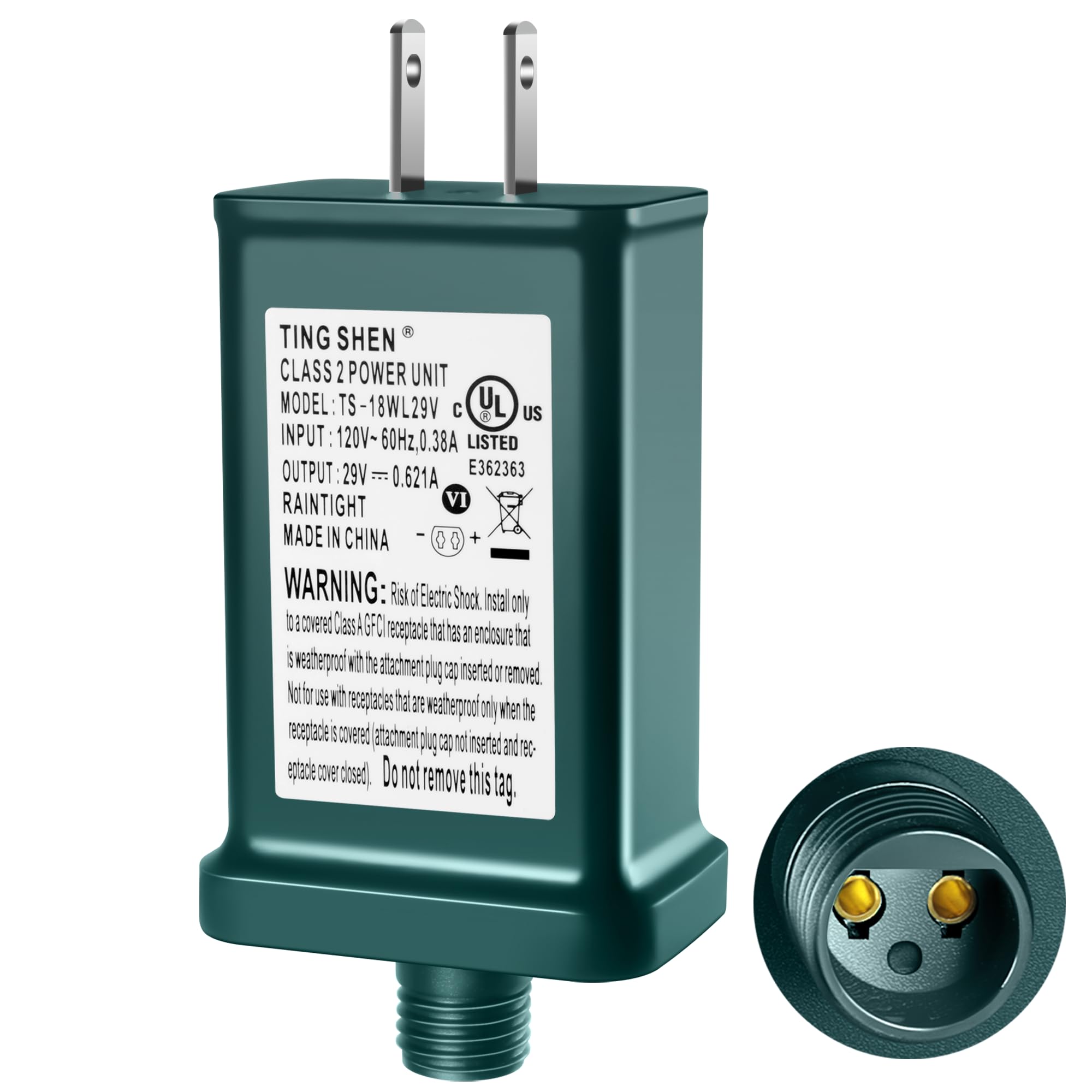 Photo 1 of 29V LED Power Supply, Christmas Tree Plug Adapter, IP44 Waterproof Class 2 Power Supply for Christmas String Light Inflatable Decorations (TS-18W29V)