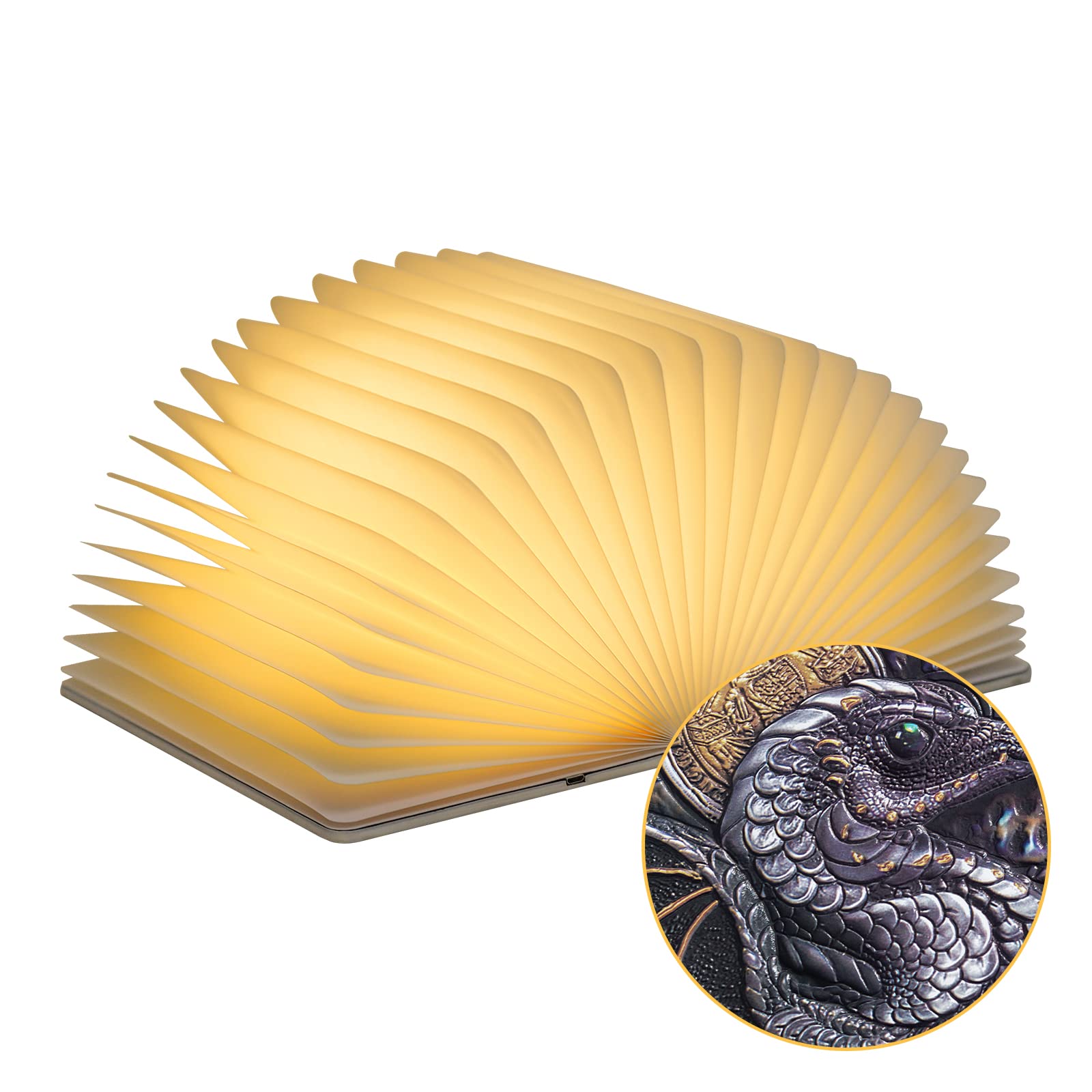 QXMGCBOK 3D Embossed Dragon Book Night Light, Folding Book Lamp with White Noise, Decorative Faux Books Decor for Office, Book Lovers Unique Gifts for Men Women Children