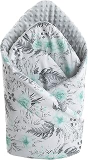 Einschlagdecke Steckkissen Minky 100% Baumwolle 75x75 cm Schlafsack doppelseitiges weich ganzjährig multifunktional antiallergisch Babys Medi Partners (graue Blument mit grauen Minky)