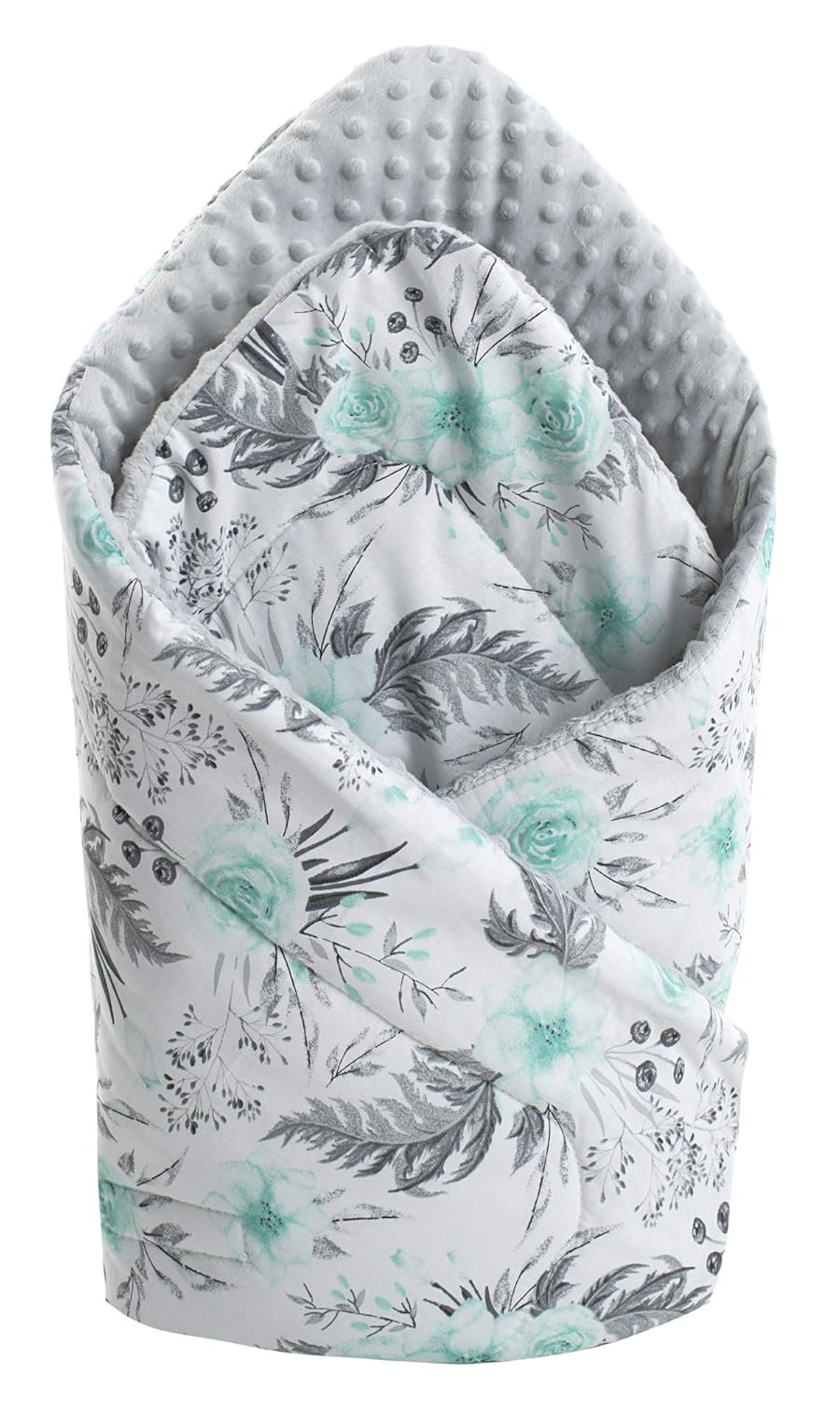 Einschlagdecke Steckkissen Minky 100% Baumwolle 75x75 cm Schlafsack doppelseitiges weich ganzjährig multifunktional antiallergisch Babys Medi Partners (graue Blument mit grauen Minky)