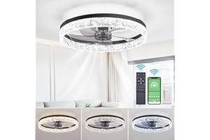 Modern Ceiling Fans with Lights Dimmable, flush mount ceiling fan with lights and remote, 20'' fandelier ceiling fan with lig